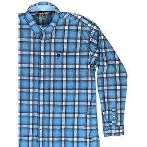 CINCH Men's XL Aqua Black Plaid Long Sleeve Button Down Shirt Outdoor